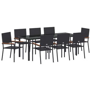 vidaXL Ensemble de salle à manger pour jardin 9 pc Noir polyrotin