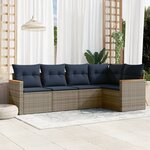 vidaXL Salon de jardin 5 Pièces avec coussins gris résine tressée