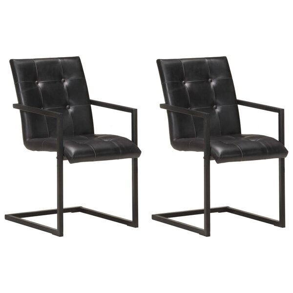 vidaXL Chaises à manger cantilever lot de 2 noir cuir véritable