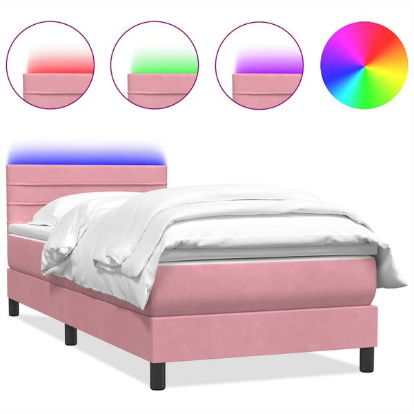 vidaXL Sommier à lattes de lit avec matelas et LED rose 100x220 cm velours