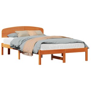 vidaXL Cadre de lit avec tête de lit Brun cire 140 x 190 cm Pin massif