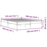vidaXL Cadre de lit chêne fumé 135x190 cm bois d'ingénierie et métal