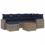 vidaXL Salon de jardin 7 Pièces avec coussins gris résine tressée