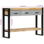 vidaXL Table console 110x30x76 cm bois de manguier massif brut