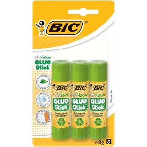 BIC Colle stick Ecolution Glue - 8 gr - Couleurs assorties blister de 3