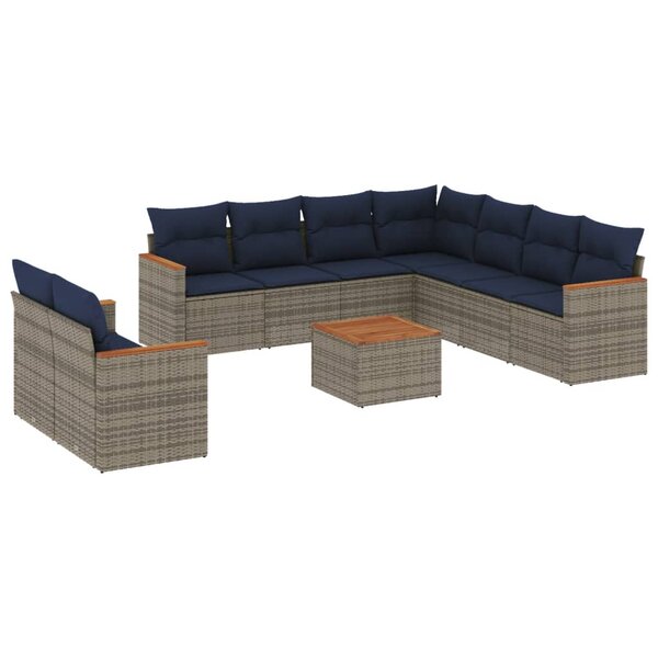 vidaXL Salon de jardin 10 Pièces avec coussins gris résine tressée