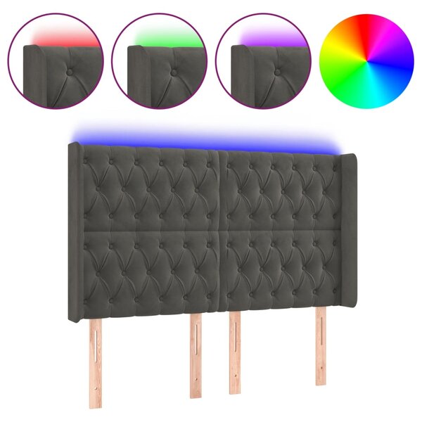 vidaXL Tête de lit à LED Gris foncé 163x16x118/128 cm Velours