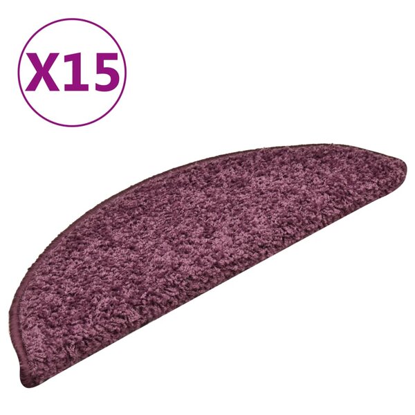 vidaXL Tapis d'escalier 15 pièces 56 x 17 x 3 cm Violet foncé Demi-rond