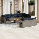 vidaXL Salon de jardin avec coussins 14 Pièces gris résine tressée