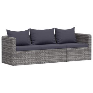 vidaXL Meuble de jardin 3 Pièces avec coussins Gris Résine tressée