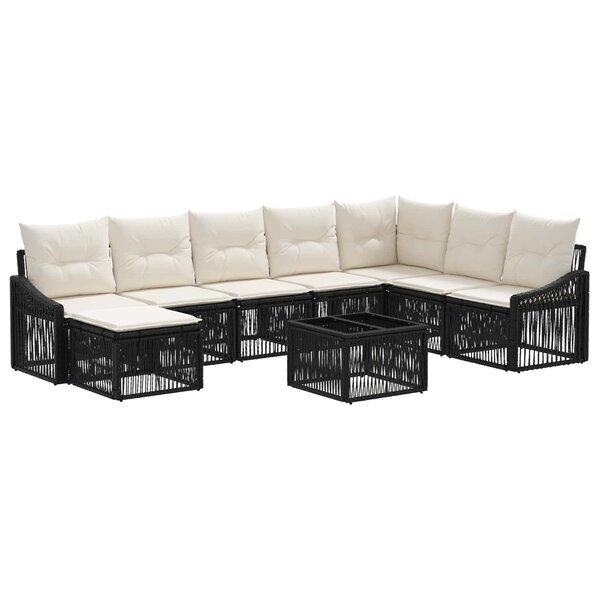 vidaXL Ensemble de canapé de jardin 9 Pièces Noir polyrotin