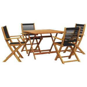 vidaXL Ensemble à manger de jardin 5Pièces noir polypropylène bois massif