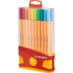 STABILO Color Parade - Etui distributeur de 20 Stylos Feutre Point 88 - Avec attache - Couleurs Assorties