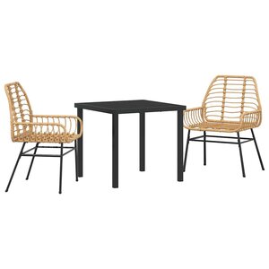 vidaXL Ensemble de salle à manger pour jardin 3 Pièces Marron polyrotin