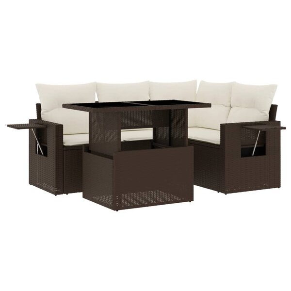vidaXL Salon de jardin avec coussins 5 Pièces marron résine tressée