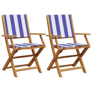 vidaXL Chaises de jardin lot de 2 bleu/blanc bois acacia massif tissu