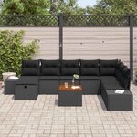vidaXL Ensemble de canapé de jardin avec coussin 9 Pièces Noir Poly rotin