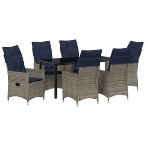 vidaXL Ensemble table et chaises avec coussin 7 Pièces Gris Rotin PE
