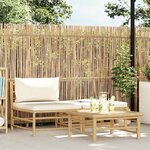 vidaXL Salon de jardin 3 Pièces avec coussins blanc crème Bambou