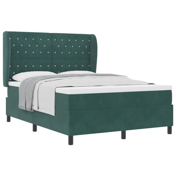 vidaXL Lit à ressorts avec matelas Vert foncé 190 x 140 cm Polyester
