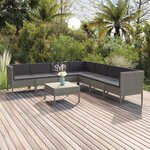 vidaXL Salon de jardin 8 Pièces avec coussins Résine tressée Gris