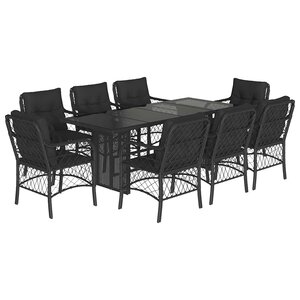 vidaXL Ensemble à manger de jardin 9Pièces coussins noir résine tressée