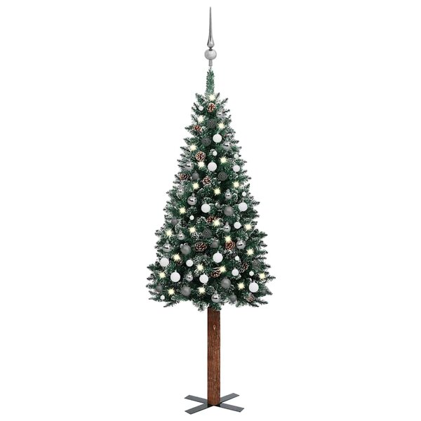 vidaXL Sapin de Noël mince pré-éclairé et boules vert 210 cm