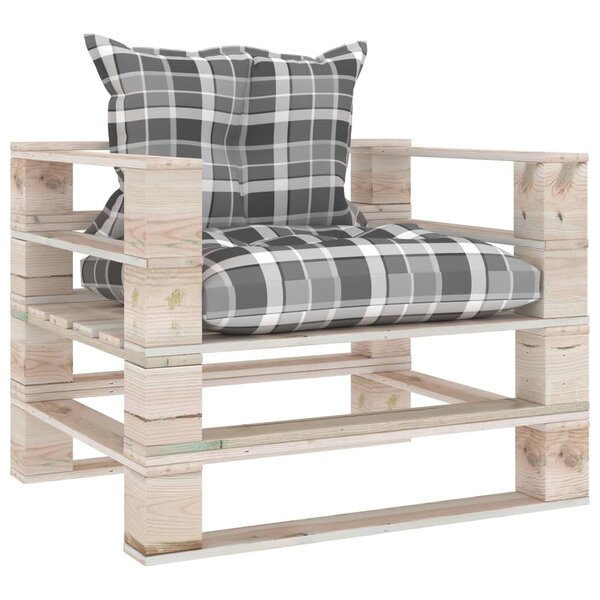 vidaXL Canapé palette de jardin coussins motif à carreaux gris pinède