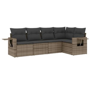 vidaXL Salon de jardin 5 Pièces avec coussins gris résine tressée
