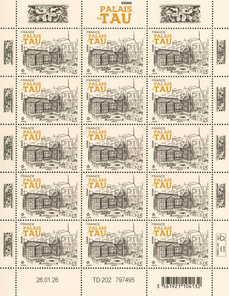 Feuille de 15 timbres - Palais du Tau - Reims - Lettre Verte
