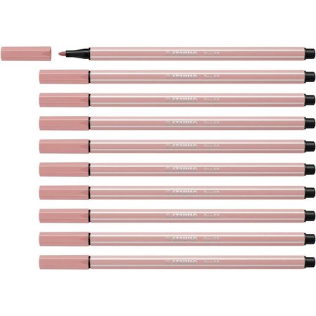 Stylo feutre pen 68 pointe moyenne 1mm rose poudré blush x 10 stabilo