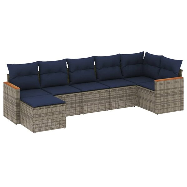 vidaXL Salon de jardin 7 Pièces avec coussins gris résine tressée