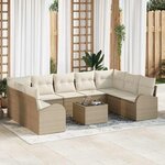 vidaXL Ensemble de canapé de jardin 10 Pièces Beige  blanc Poly rotin