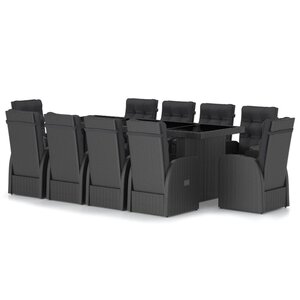 vidaXL Salon de jardin 11 Pièces avec coussins résine tressée noir