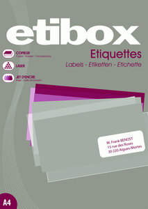 Boite de 100 feuilles a4 4400 etiquettes cop/las/jet coins droits 48 5 x 25 4 mm blanc etibox