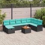 vidaXL Ensemble de canapé de jardin avec coussin 9 Pièces Noir polyrotin
