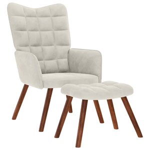 vidaXL Fauteuil relax avec tabouret en velours crème