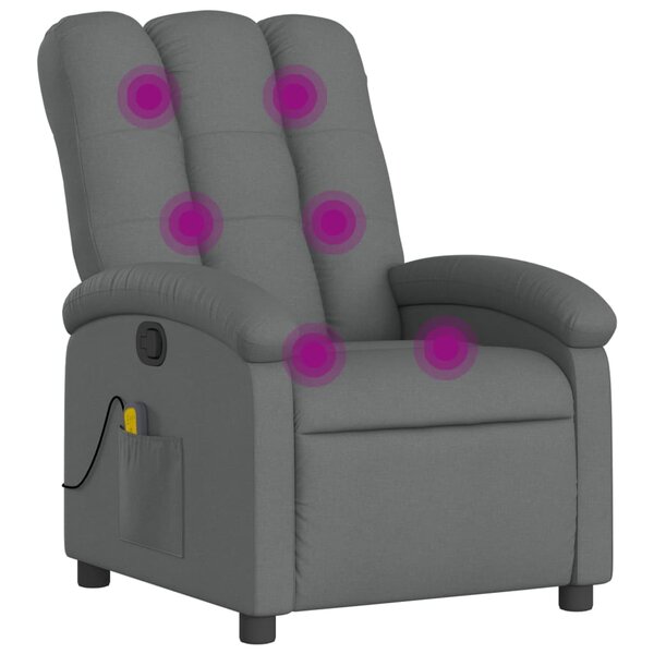 vidaXL Fauteuil inclinable de massage gris foncé tissu