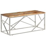vidaXL Table basse argenté inox et bois de récupération massif