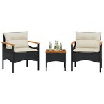 vidaXL Salon de jardin 3 Pièces avec coussins noir résine tressée