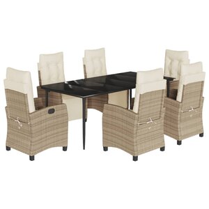vidaXL Ensemble à manger de jardin et coussins 7 Pièces beige poly rotin