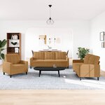 vidaXL Ensemble de canapés 3 Pièces avec coussins Marron Velours