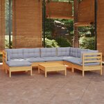 vidaXL Salon de jardin 8 Pièces avec coussins gris Bois de pin massif