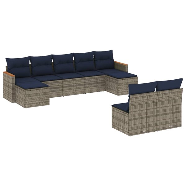 vidaXL Salon de jardin 9 Pièces avec coussins gris résine tressée