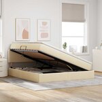 vidaXL Lit avec rangement et LED avec matelas Crème 160 x 200 cm tissu