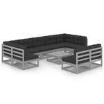 vidaXL Salon de jardin 10 Pièces avec coussins Gris Bois de pin massif