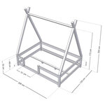 Lit Tipi enfant avec barrière bois massif blanc 120 x 200 cm