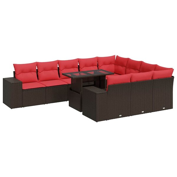 vidaXL Salon de jardin et coussins 11 Pièces marron résine tressée acacia
