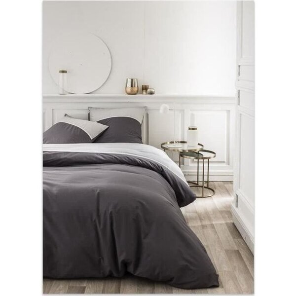 TODAY Parure de couette Gabin - 100% coton percale - 240 x 260 cm - Gris canon de fusil TODAY