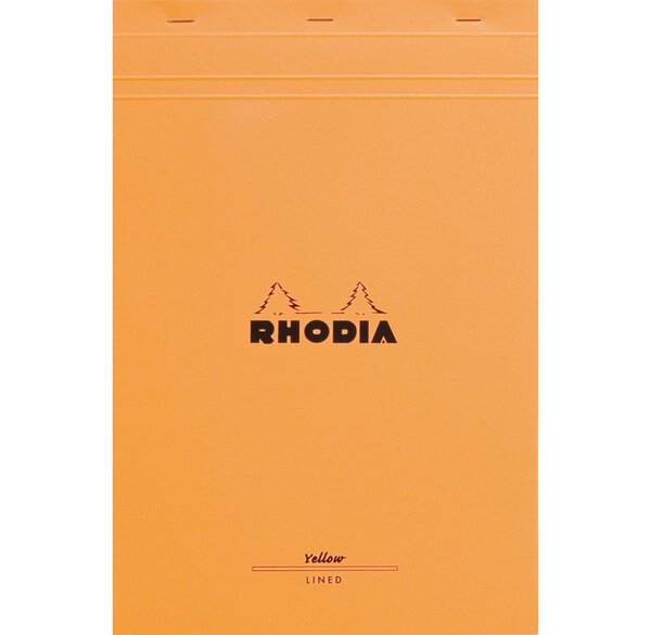 Bloc ORANGE 21x31 8cm Jaune 80F agrafées 80g ligné + marge RHODIA